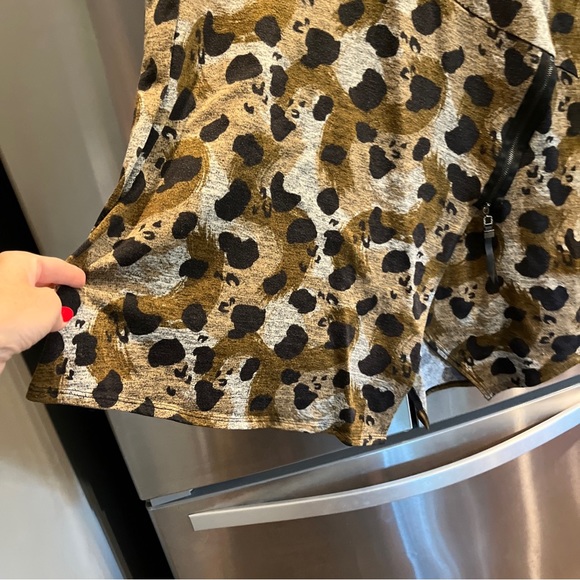 IC Connie K 1X COWL neck KNIT SWEATER olive Gray Black SPOTS Asymmetrical Hem 1X - Picture 11 of 16